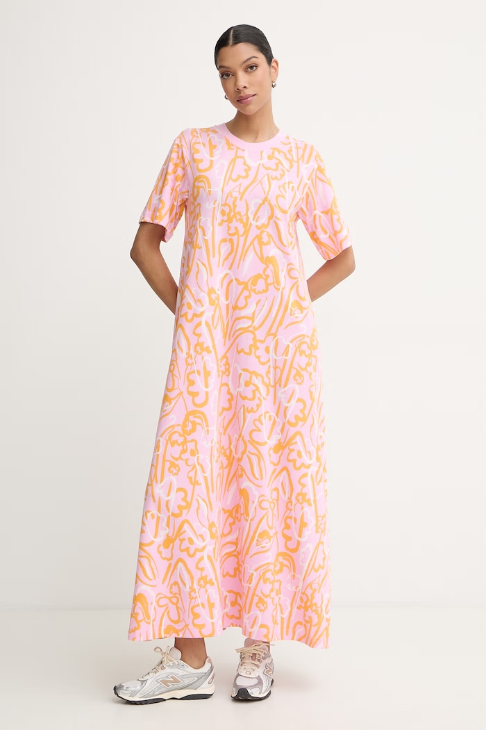 Marimekko φόρεμα με βαμβάκι ροζ 095511