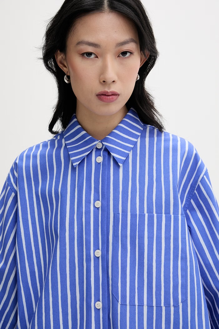 Marimekko srajčna obleka bombažna modra 095437