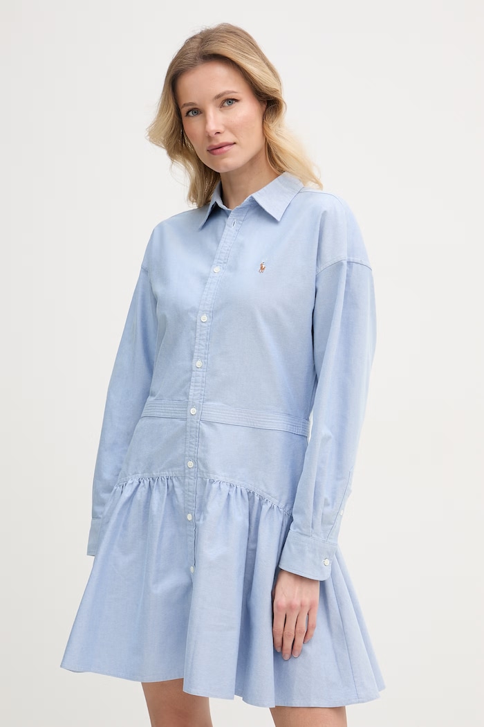 Polo Ralph Lauren rochie tip cămașă din bumbac albastru 211B22755