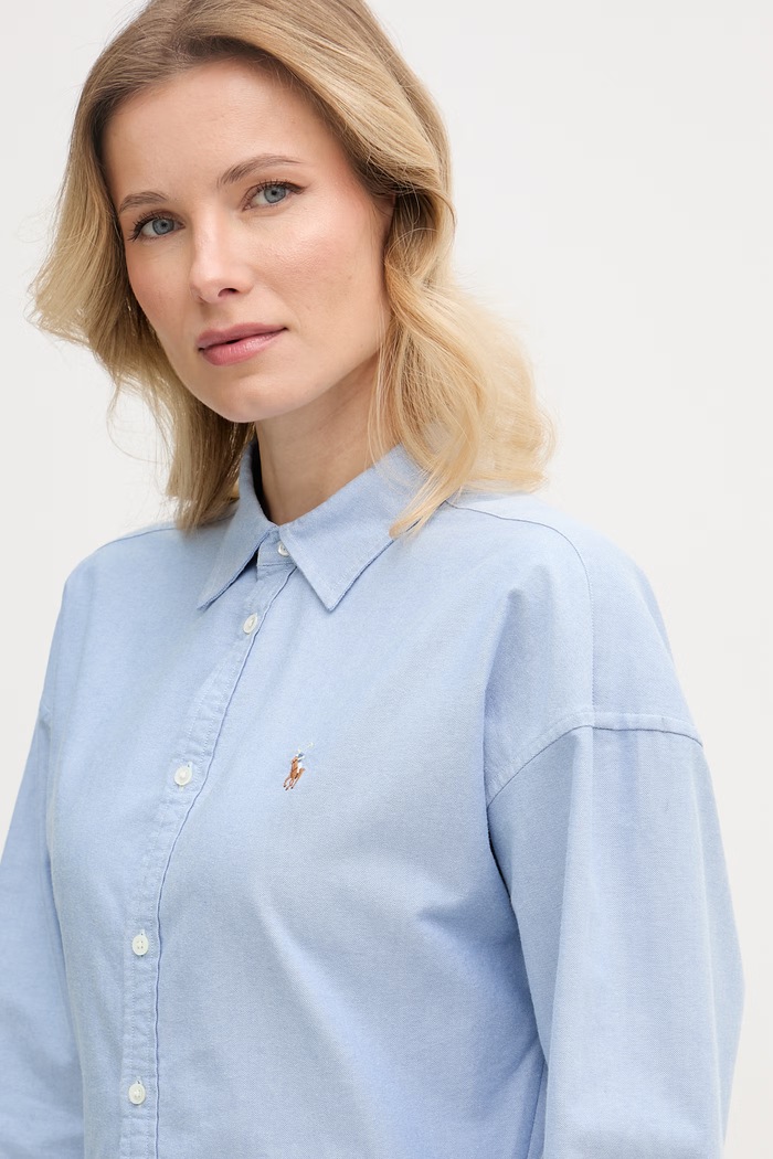 Polo Ralph Lauren rochie tip cămașă din bumbac albastru 211B22755