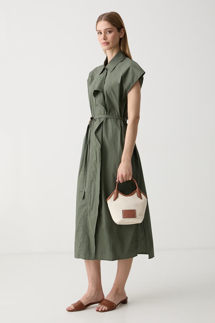 United Colors of Benetton obleka bombažna 4MBJDV0CR zelena SS26