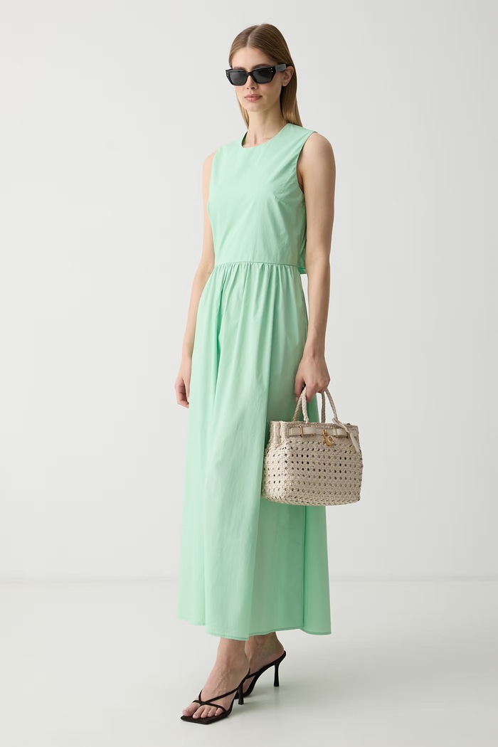 United Colors of Benetton obleka A-kroja bombažna 4MBJDV0CP zelena SS26