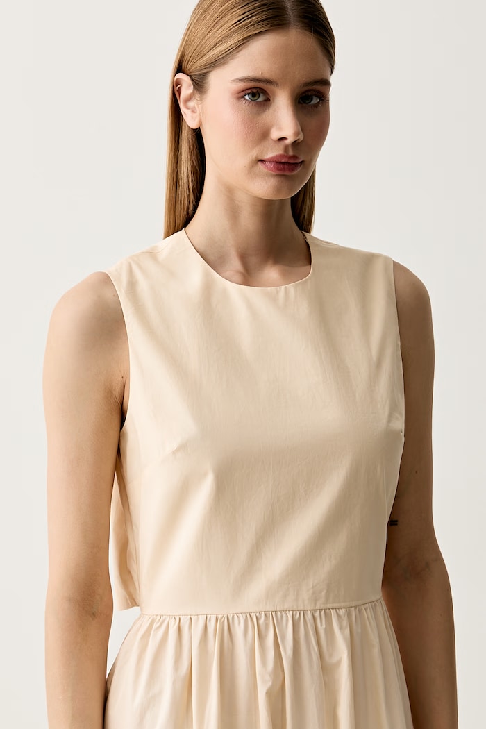 United Colors of Benetton φόρεμα flared βαμβακερό μπεζ 4MBJDV0CP