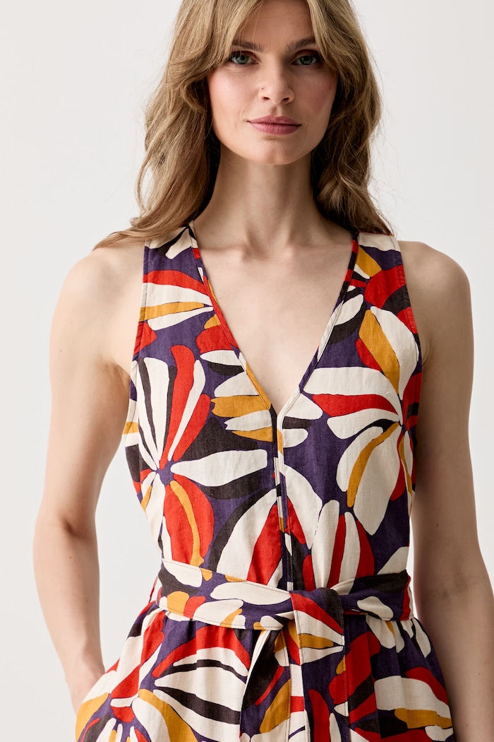 United Colors of Benetton sukienka letnia lniana czerwony 41GADV0CS