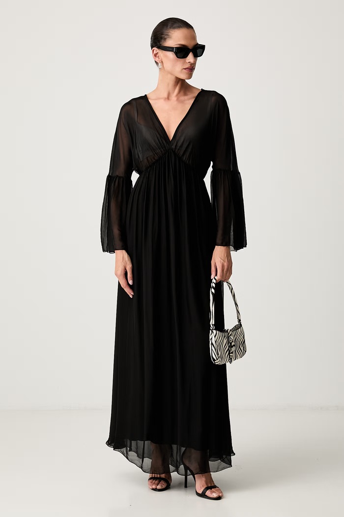 Haveone sukienka z jedwabiem ACH.Q016 czarny SS26