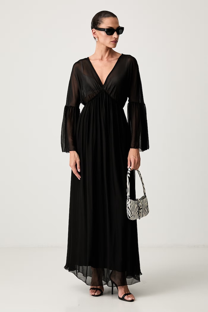 Haveone sukienka z jedwabiem ACH.Q016 czarny SS26
