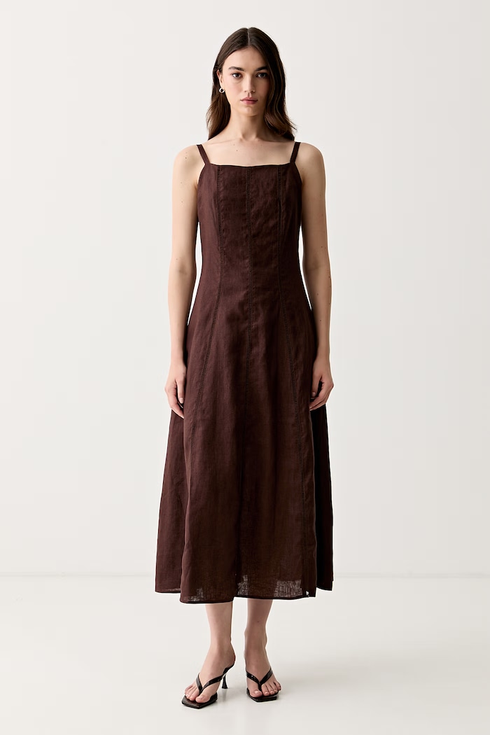 Hoss Intropia rochie de vară din in maro 8223375