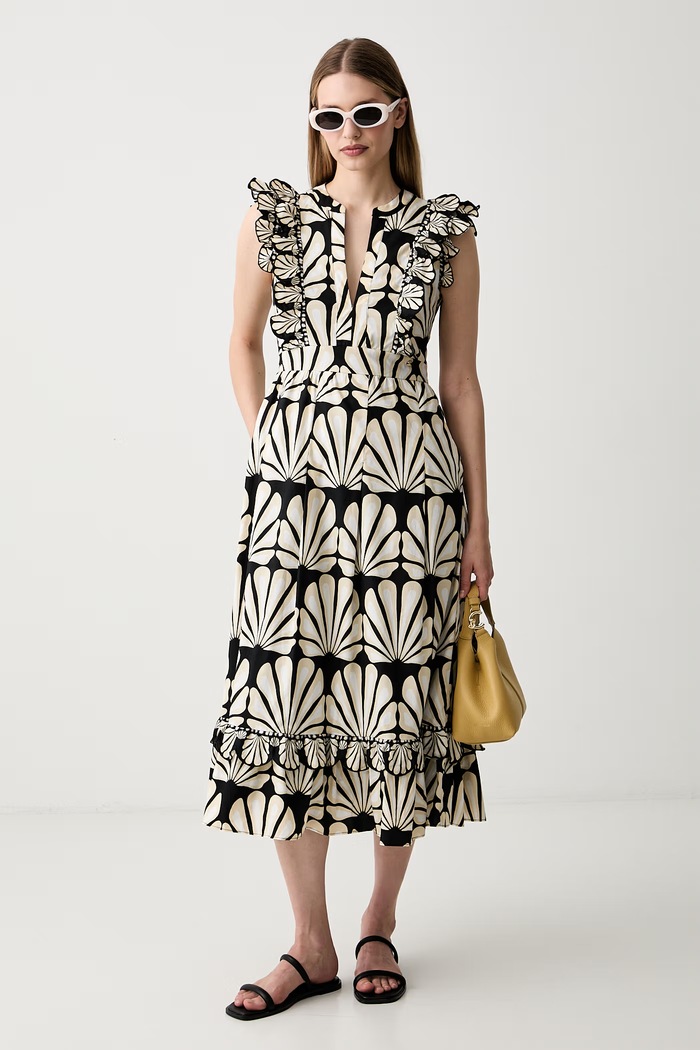Pedro del Hierro sukienka rozkloszowana bawełniana 3813593 czarny SS26