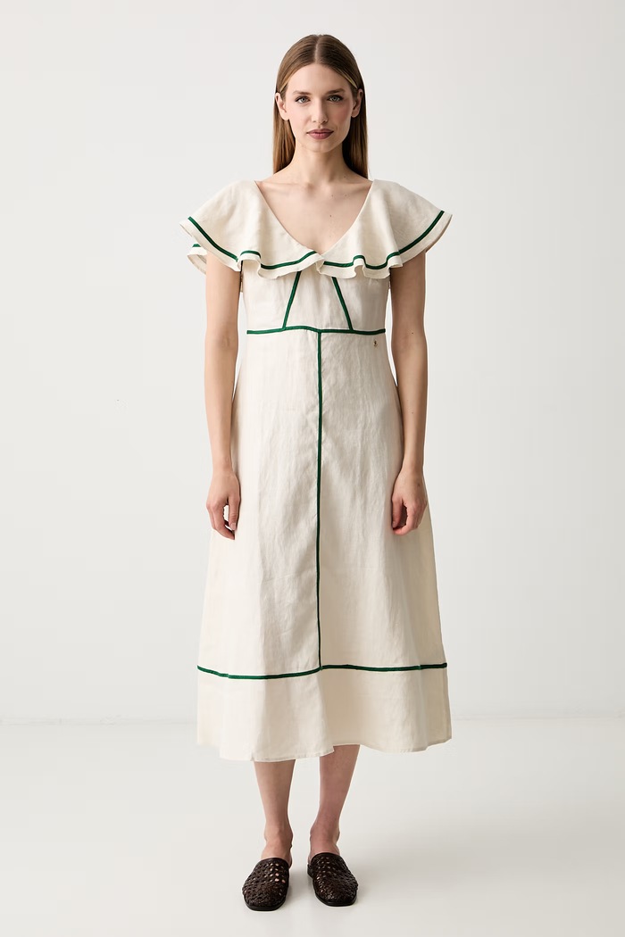 Pedro del Hierro sukienka rozkloszowana lniana beżowy 3813583