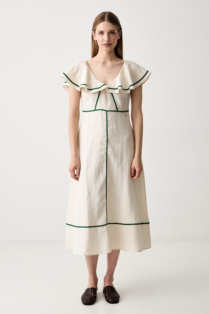 Pedro del Hierro sukienka rozkloszowana lniana beżowy 3813583