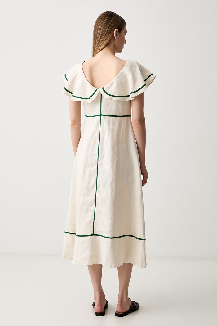 Odzież Pedro del Hierro sukienka rozkloszowana lniana 3813583 beżowy