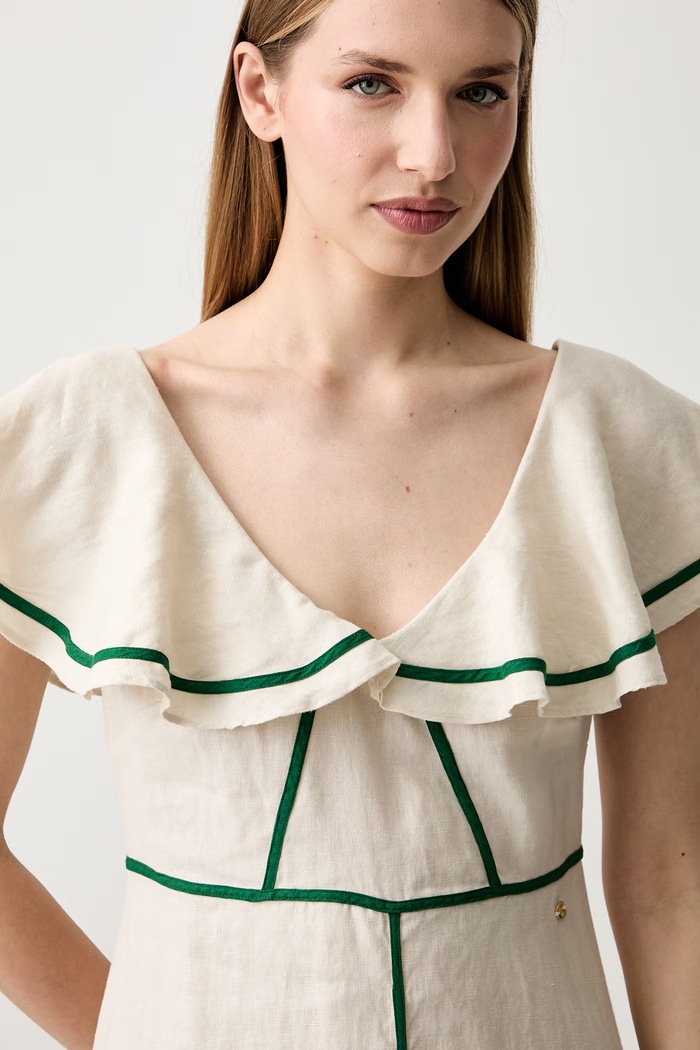 Pedro del Hierro sukienka rozkloszowana lniana beżowy 3813583