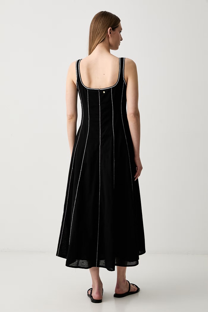 Odzież Pedro del Hierro sukienka rozkloszowana z dodatkiem lnu 3813587 czarny