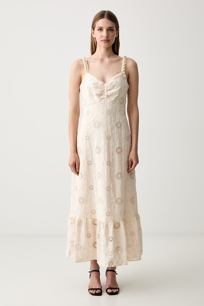 Pedro del Hierro sukienka bawełniana beżowy 3813585