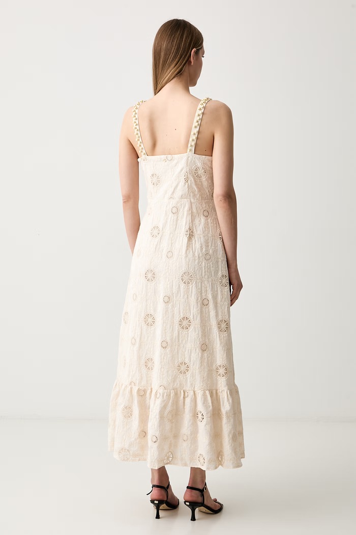 Odzież Pedro del Hierro sukienka bawełniana 3813585 beżowy