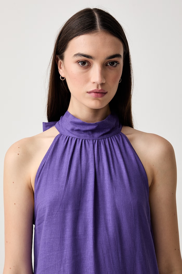 ViCOLO sukienka halter z lnem fioletowy TAB2278