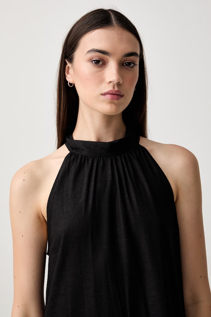 ViCOLO sukienka halter z lnem czarny TAB2278
