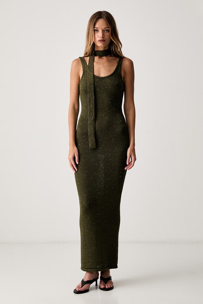 Le Privé sukienka letnia z bawełną CELESTINE OLIVE zielony LP00734