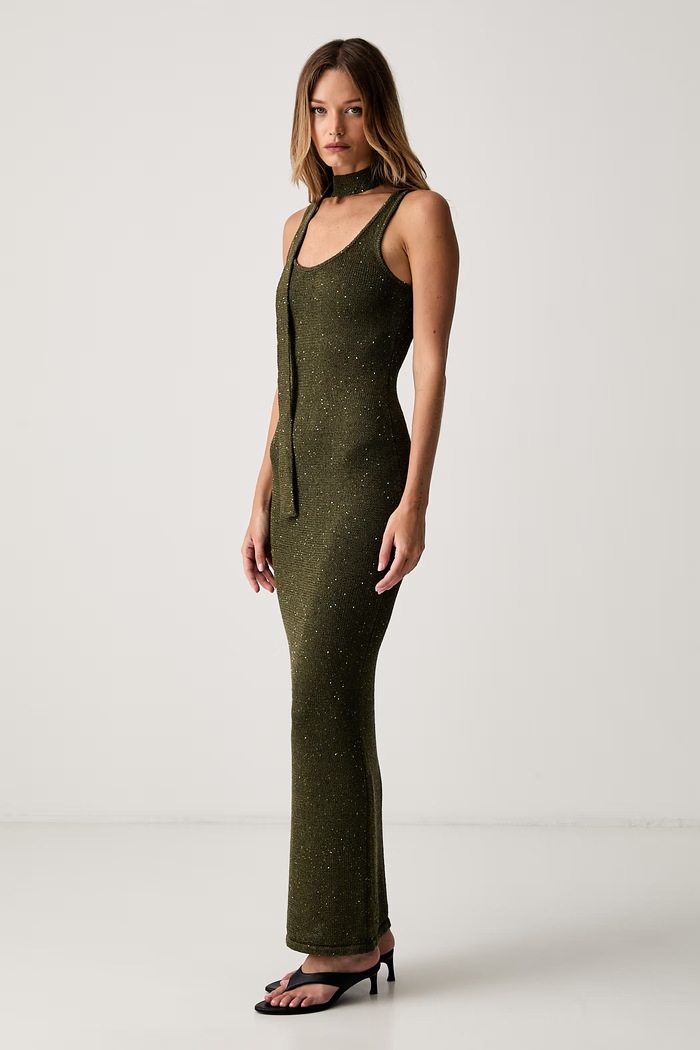 Le Privé sukienka letnia z bawełną CELESTINE OLIVE LP00734 zielony SS26