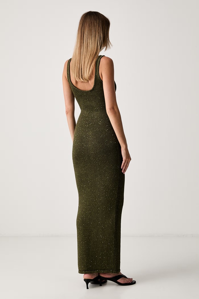 Odzież Le Privé sukienka letnia z bawełną CELESTINE OLIVE LP00734 zielony