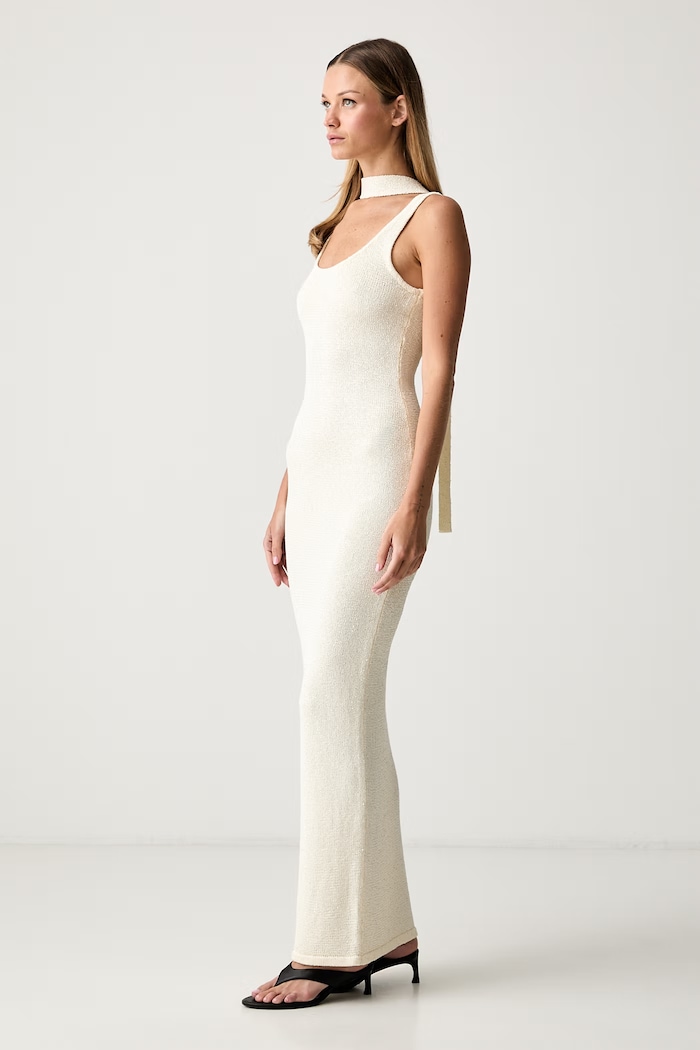 Le Privé sukienka sweterkowa z bawełną CELESTINE CREAM LP00733 beżowy SS26
