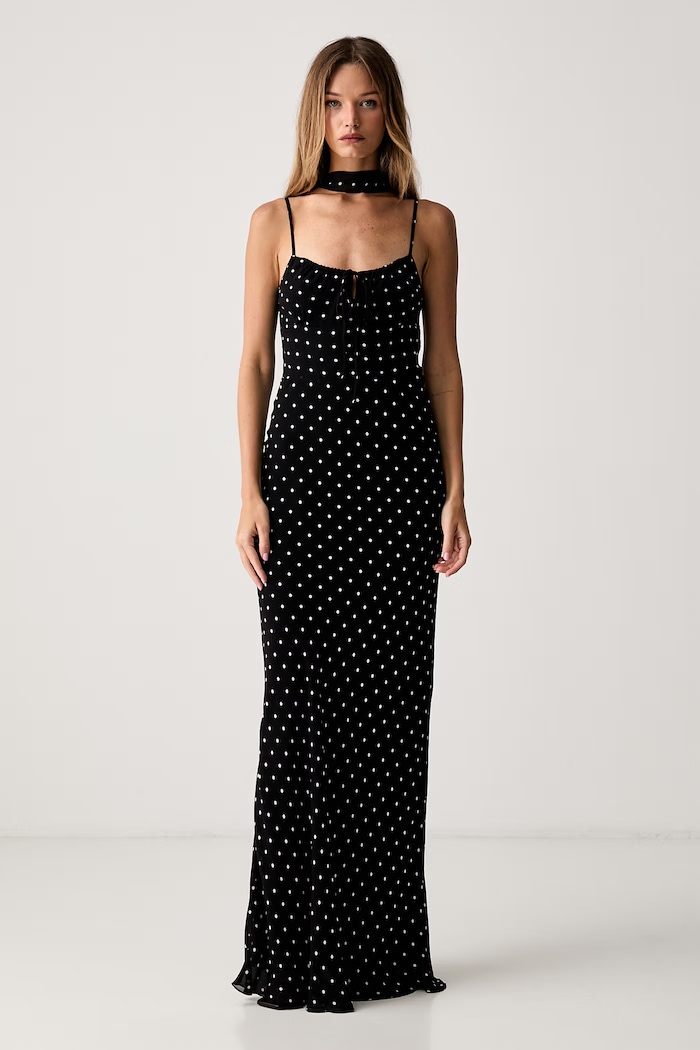 Le Privé šaty z viskózy ROSELINE CHIFFON DOTS čierna LP00762
