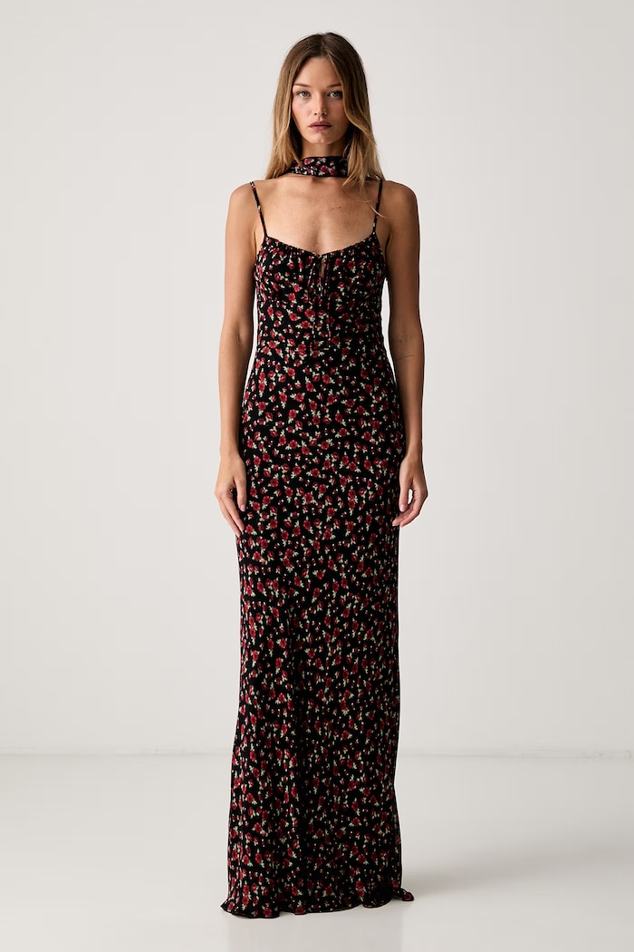 Le Privé šaty z viskózy ROSELINE CHIFFON FLEUR čierna LP00761