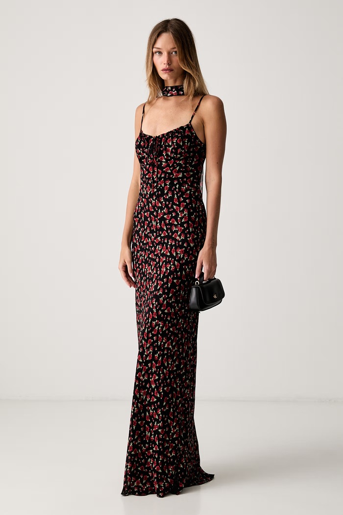 Le Privé sukienka z wiskozy ROSELINE CHIFFON FLEUR LP00761 czarny SS26