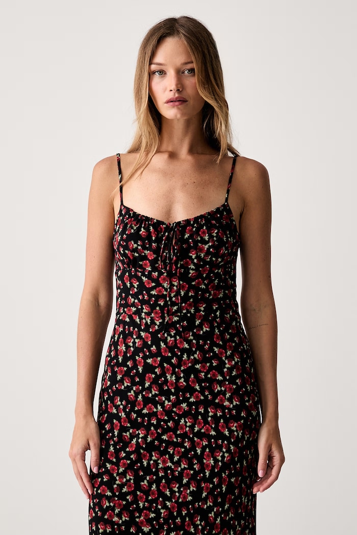 Le Privé šaty z viskózy ROSELINE CHIFFON FLEUR čierna LP00761