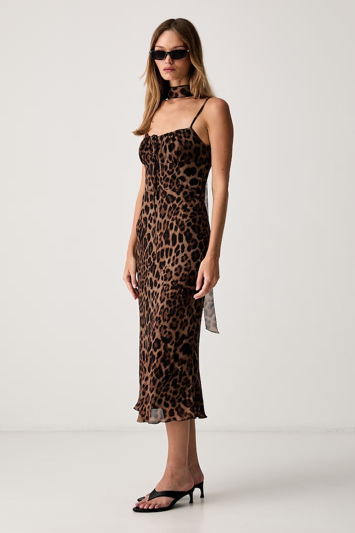 Le Privé vestito d'estate in viscosa JANELLE CHIFFON LEOPARD LP00763 marrone SS26