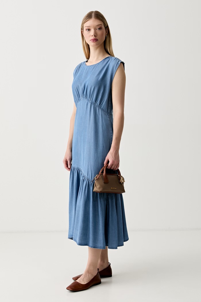 DKNY sukienka letnia z lyocellu P54BZDDB niebieski SS26