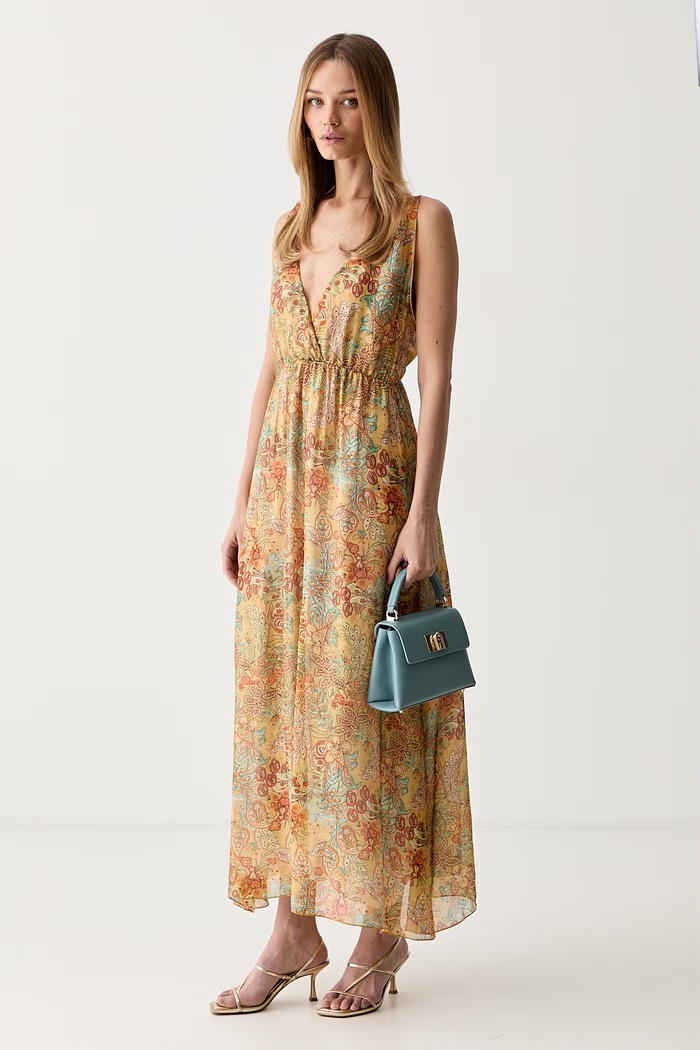 ViCOLO rochie evazată cu amestec de mătase TAB0651 portocaliu SS26
