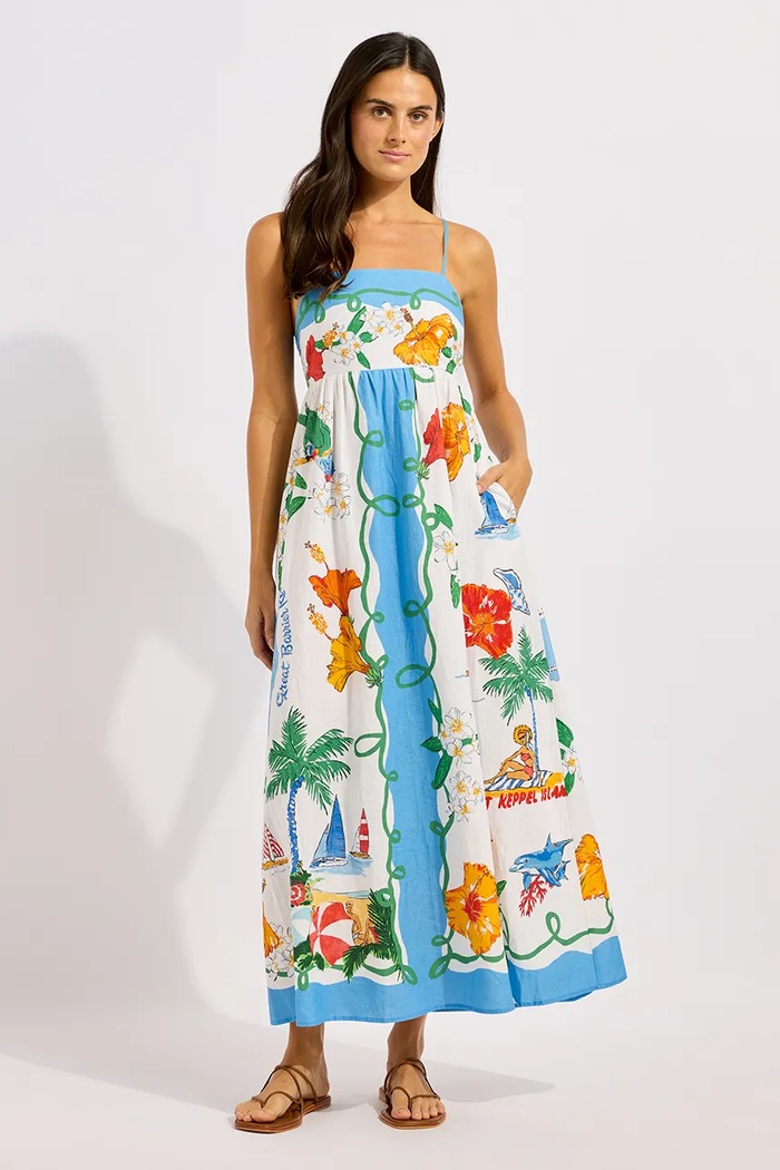 Seafolly sukienka letnia z lnem Maxi niebieski 55673.DR