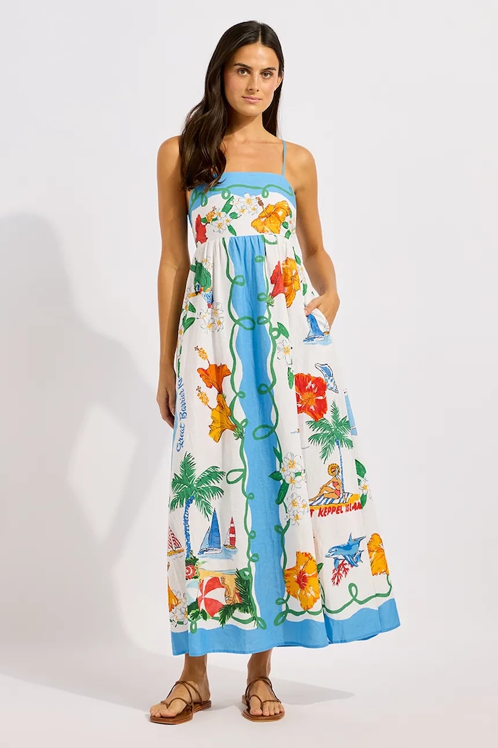 Seafolly sukienka letnia z lnem Maxi niebieski 55673.DR
