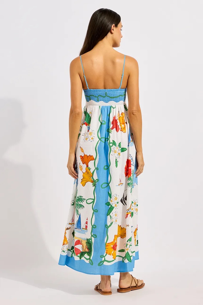 Seafolly sukienka letnia z lnem Maxi 55673.DR niebieski SS26