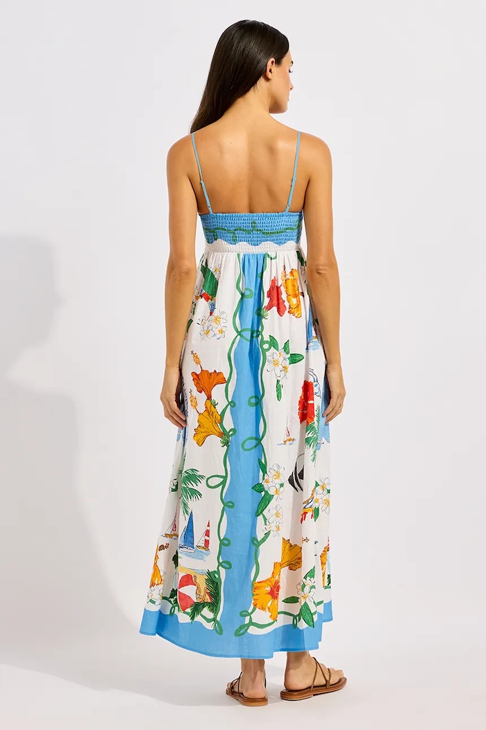 Seafolly sukienka letnia z lnem Maxi 55673.DR niebieski SS26