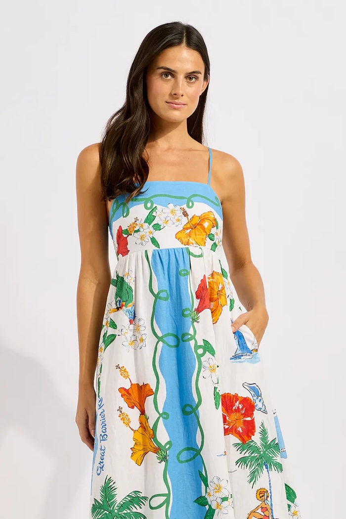Odzież Seafolly sukienka letnia z lnem Maxi 55673.DR niebieski