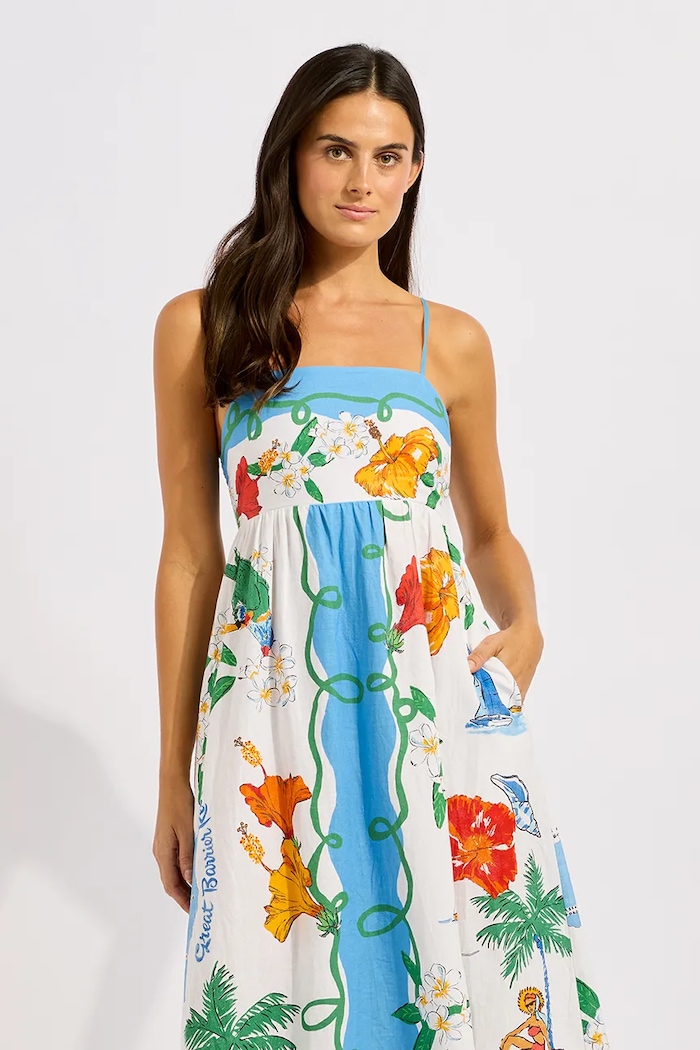 Odzież Seafolly sukienka letnia z lnem Maxi 55673.DR niebieski