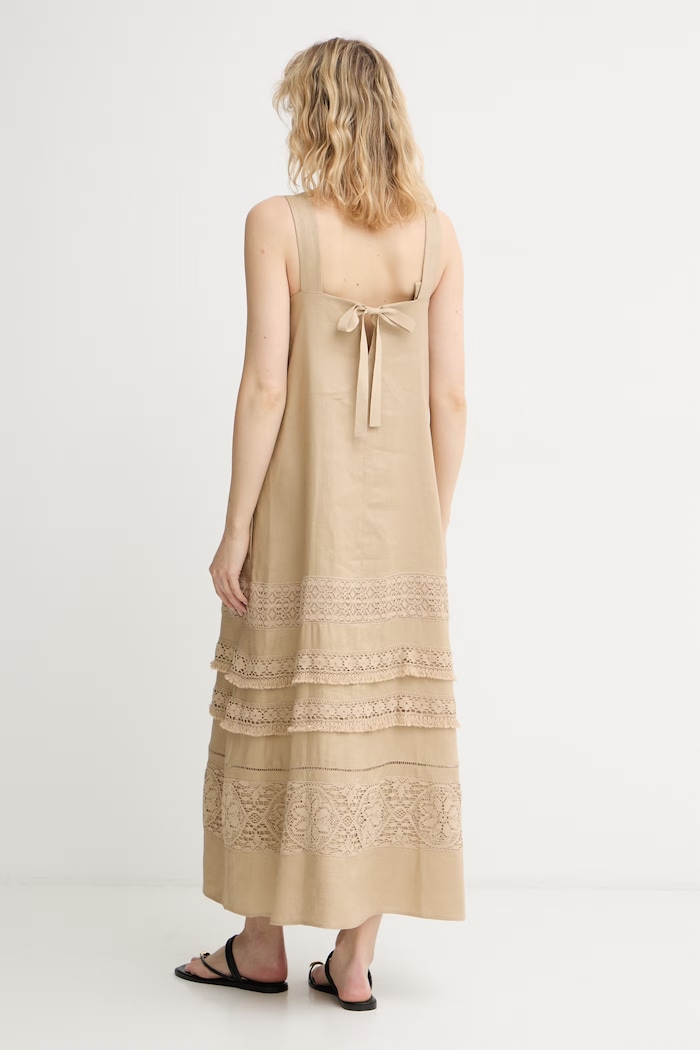Oblečenie Weekend Max Mara letné šaty ľanové 2615221033600 béžová
