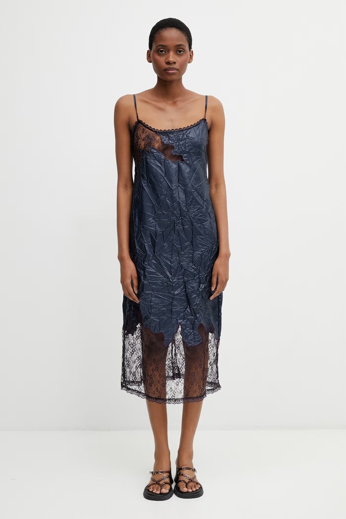 Andersson Bell Embroidery Lace šaty ve stylu spodničky s krajkovými vsadkami námořnická modř atb1520w