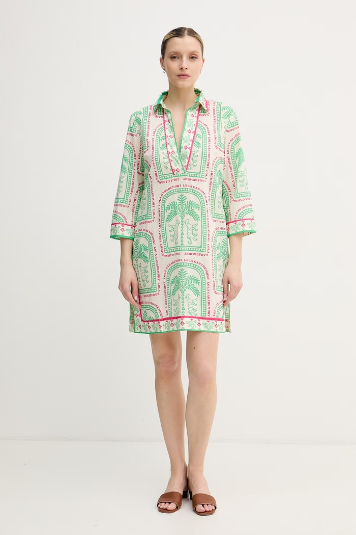 Lola Casademunt letné šaty bavlnené LS2616074 zelená SS26