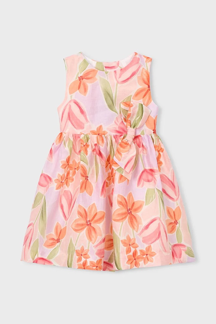 Mayoral sukienka lniana dziecięca 3913.6A.Mini.PPY2 różowy SS26