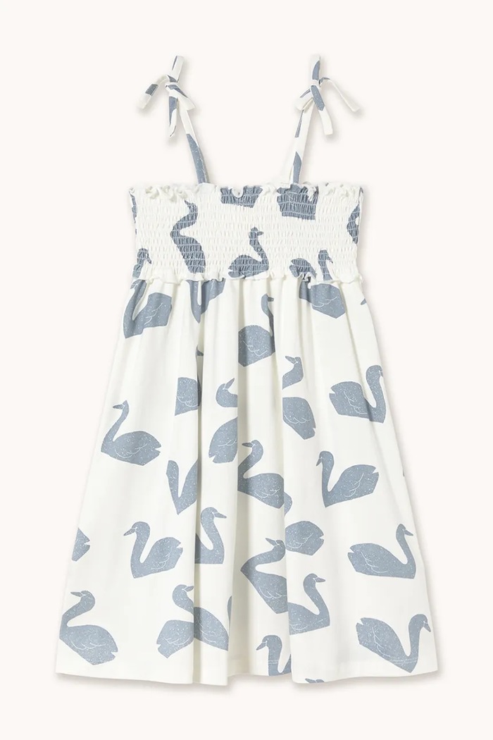 Dětské bavlněné šaty Tinycottons BIG SWANS KNITTED DRESS midi bílá SS26.003