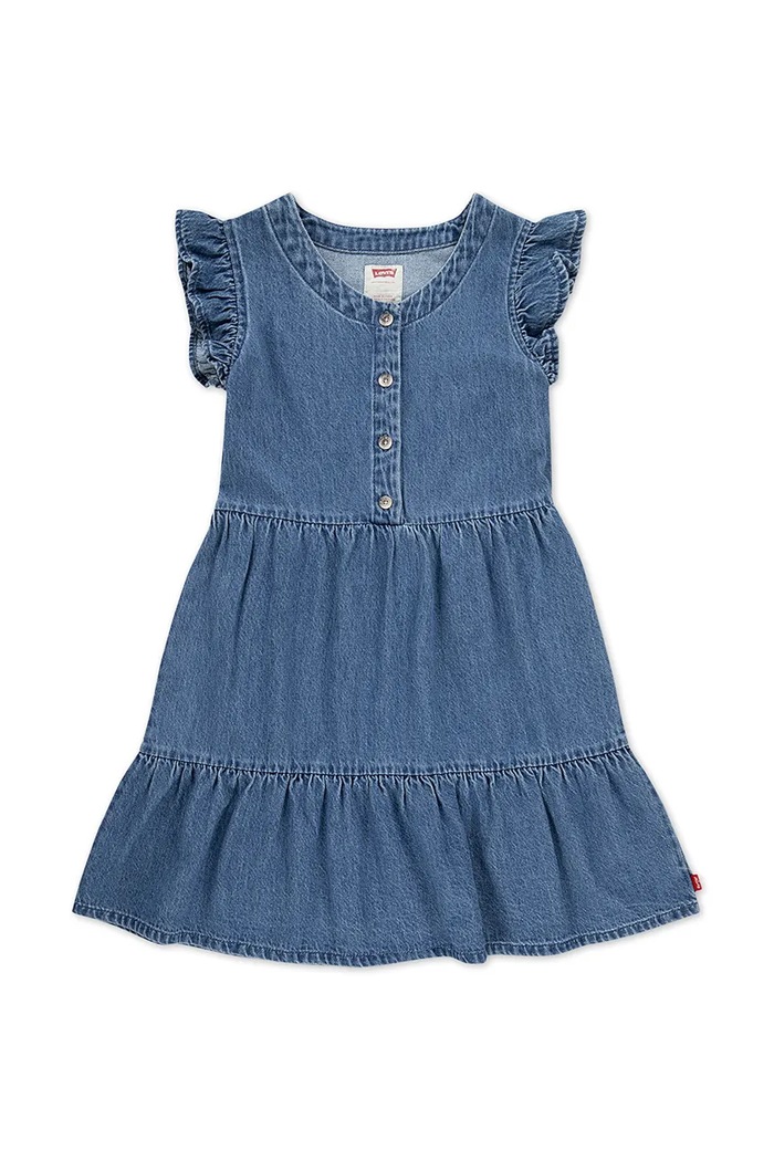 Otroška bombažna obleka Levi's FLUTTER SLEEVE BUTTON UP D 4EP551 modra SS26