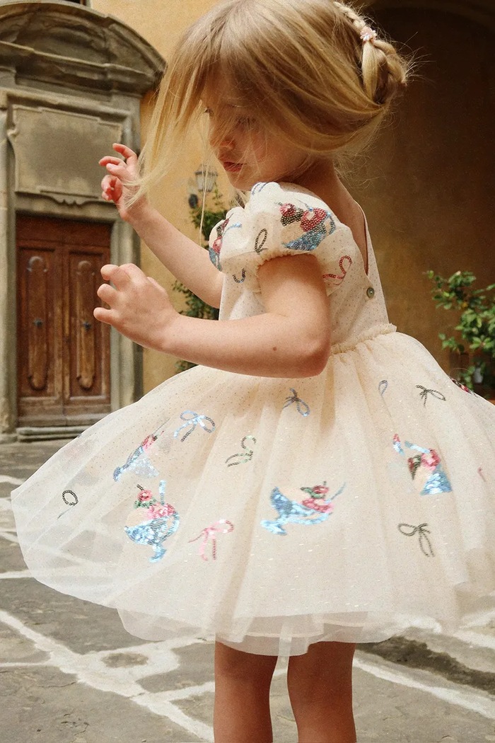 Παιδικό φόρεμα Konges Sløjd YVONNE PUFF DRESS στρογγυλό μπεζ KS105138.PPY2