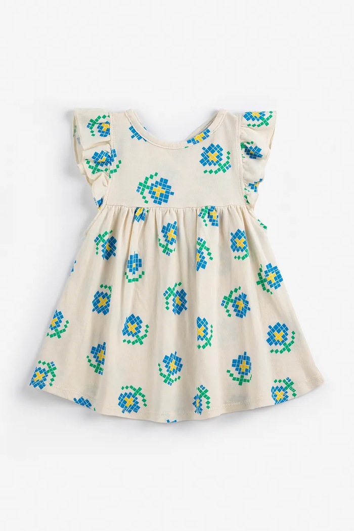 Βρεφικό βαμβακερό φόρεμα Bobo Choses Pixel Flowers 126AB088 λευκό SS26