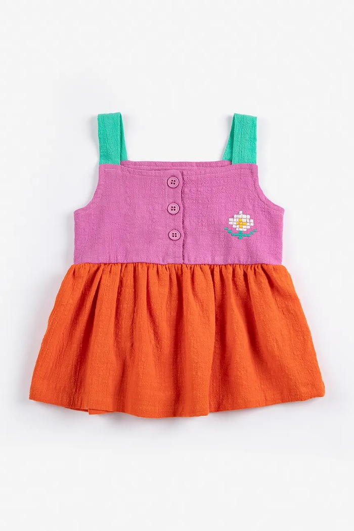 Detské bavlnené šaty Bobo Choses Pixel Daisy 126AB092 oranžová SS26