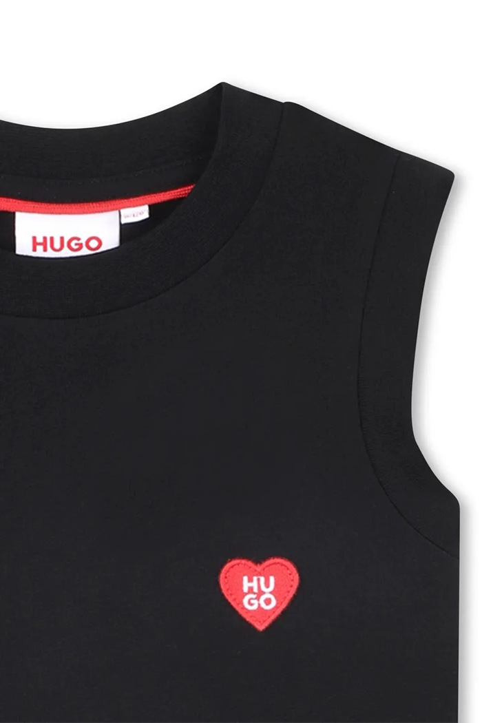 Παιδικό βαμβακερό φόρεμα HUGO μαύρο G00984.102.108