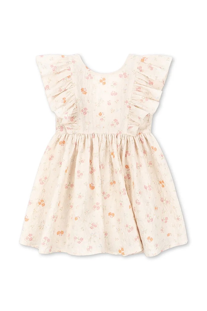 Konges Sløjd sukienka z bawełną ELIN FRILL DRESS GOTS KS105338.PPY2 beżowy SS26