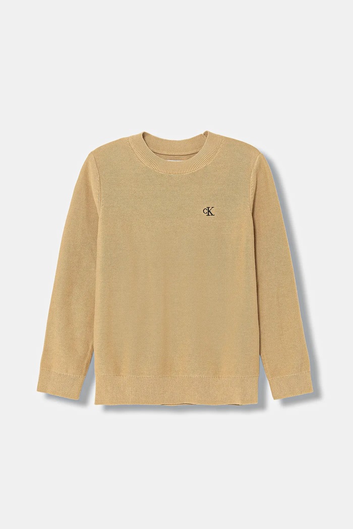 Detský bavlnený sveter Calvin Klein Jeans bavlna béžová IB0IB02641.128.176.PPY2